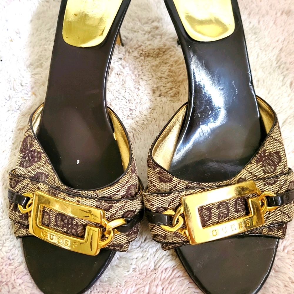Guess by Marciano monogramed heels open back